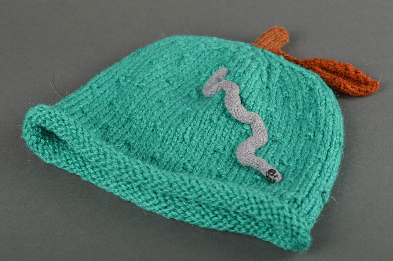 Bonnet tricot fait main Chapeau au crochet chaud turquoise Vêtement enfant photo 5
