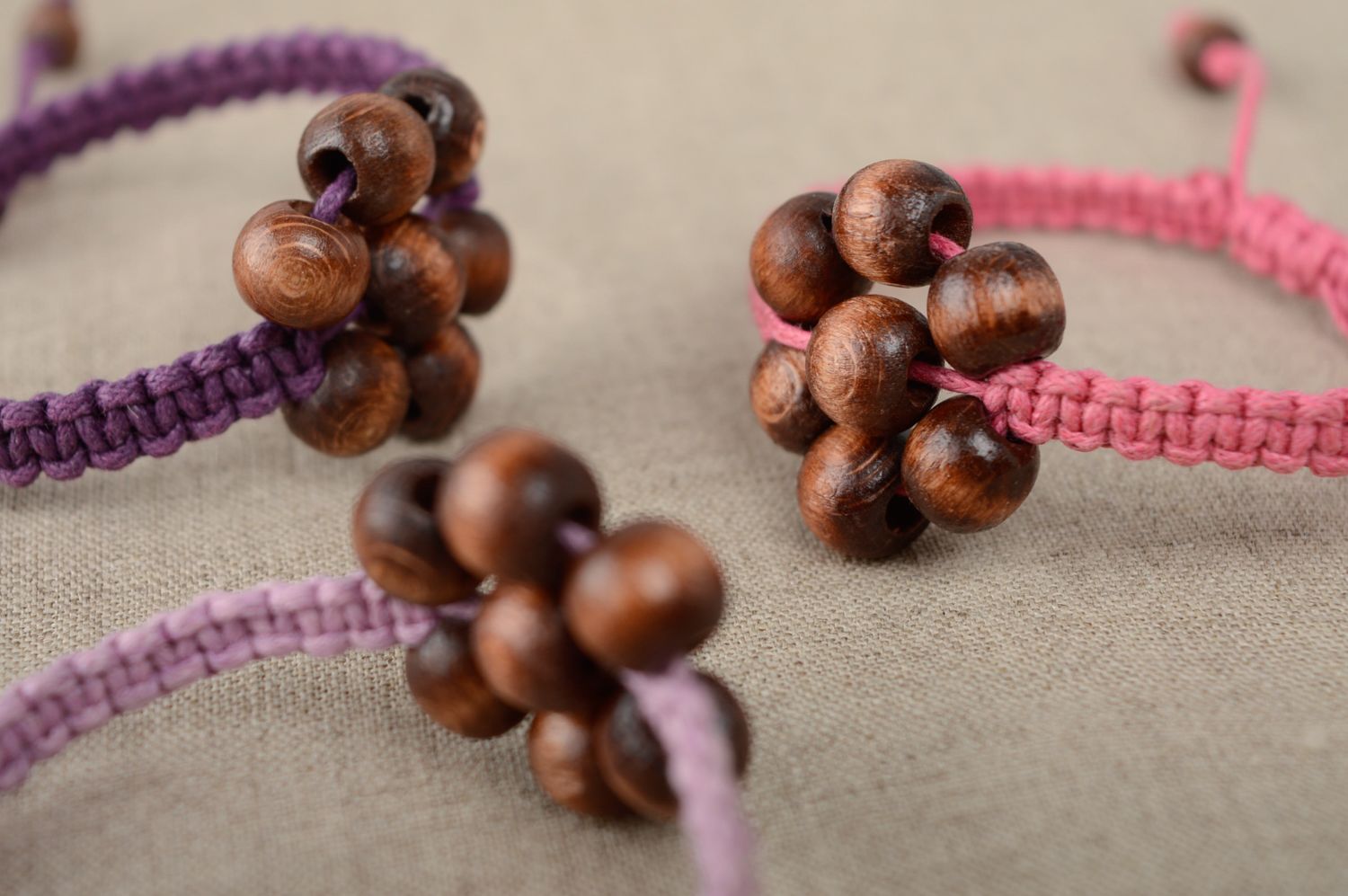 Macrame woven cord bracelet with wooden beads photo 5