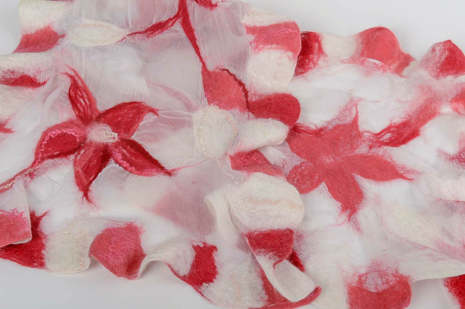 Handmade Damen Schal rosa Schal mit Chiffon Wolle Seide Accessoire für Frauen foto 3