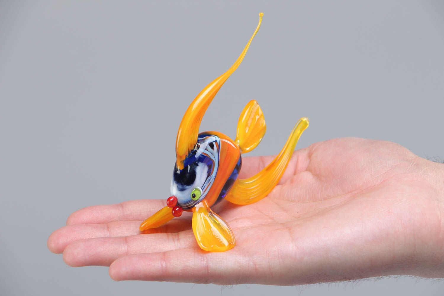 Handmade collectible lampwork glass miniature animal figurine of yellow fish photo 5