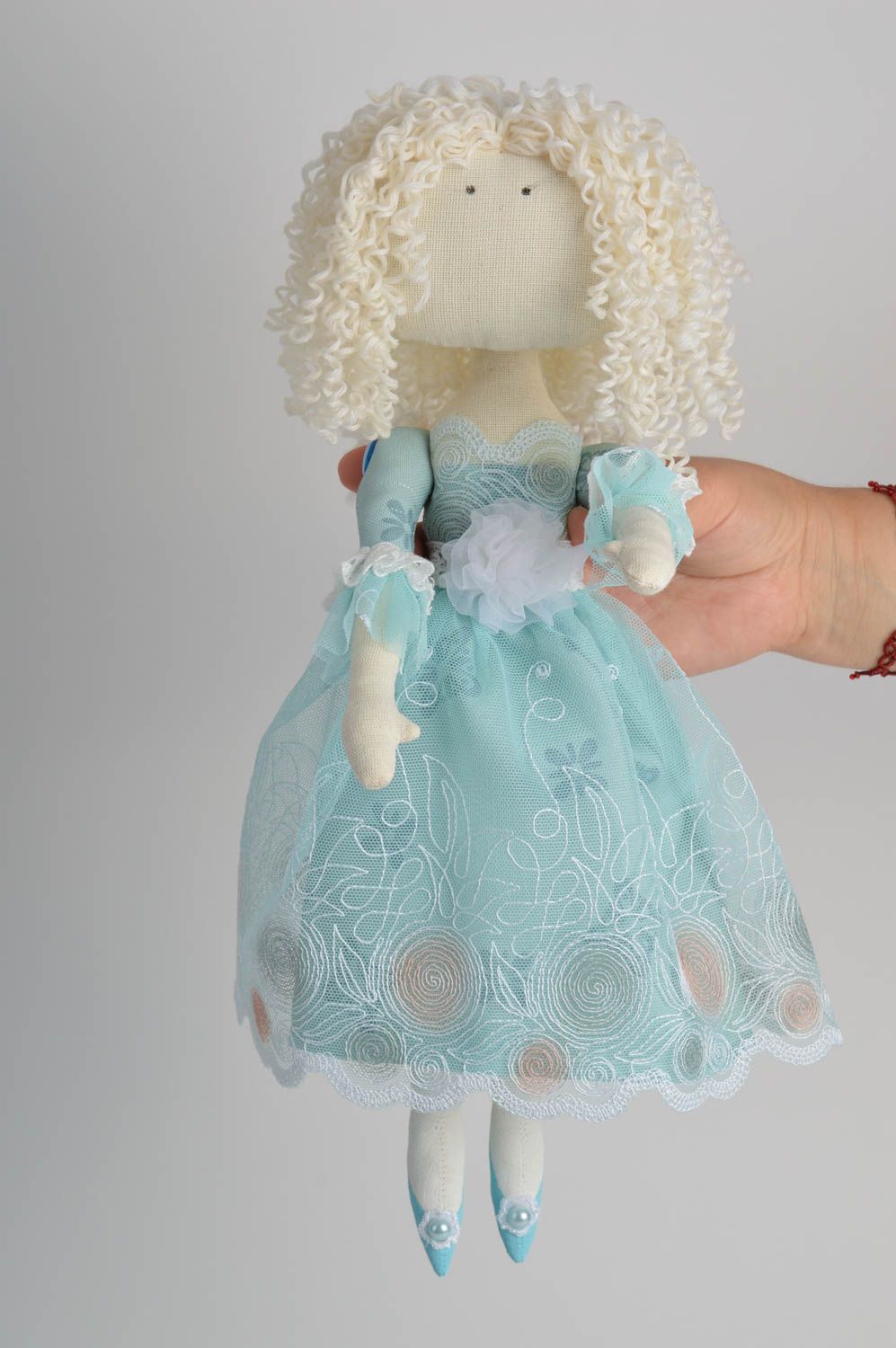 Handmade cute designer interior fabric soft doll blondie in blue dress Adelle photo 5
