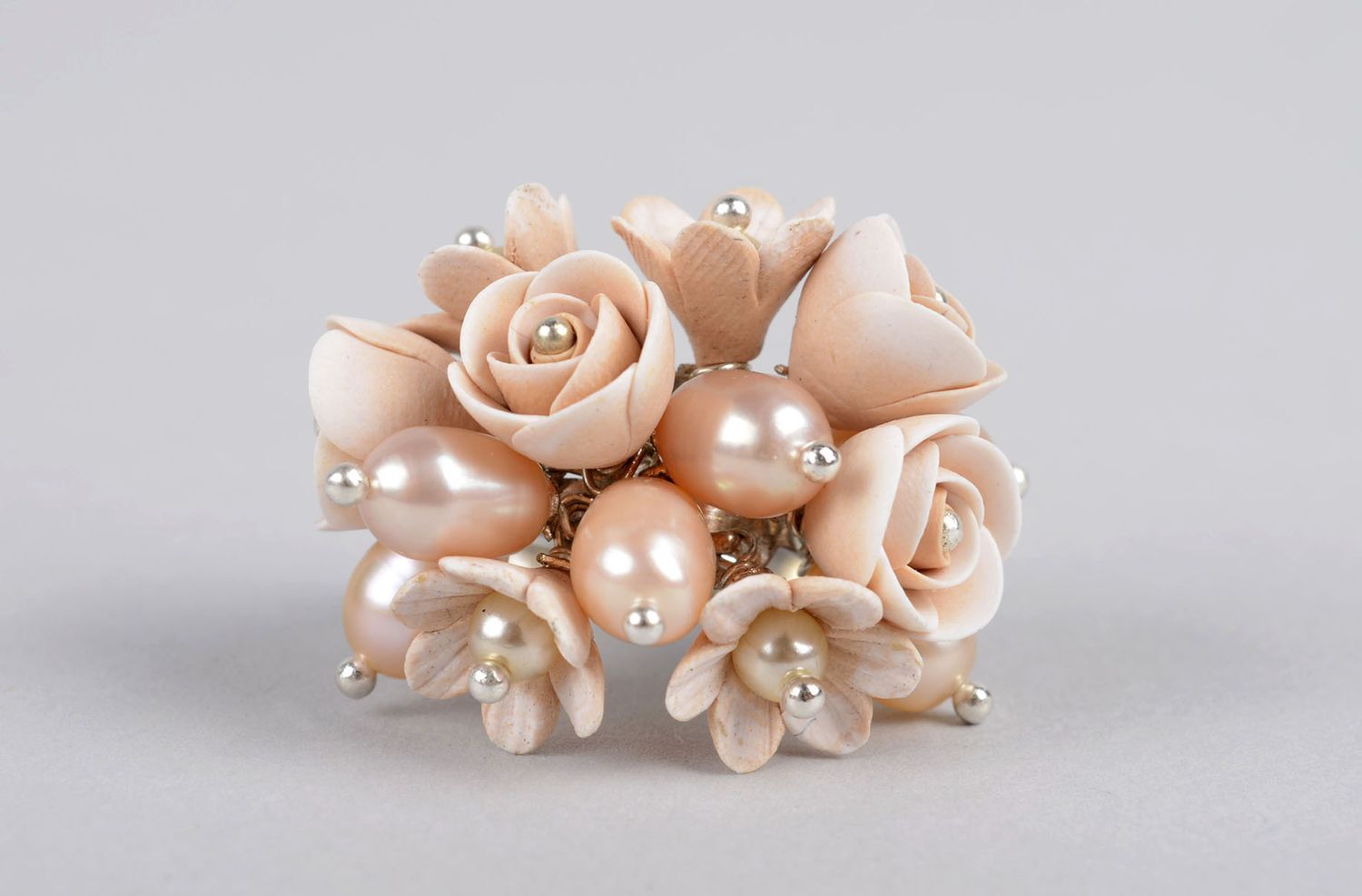 Handmade Blumen Ring beige Rosen Polymer Schmuck Accessoire für Frauen  foto 2