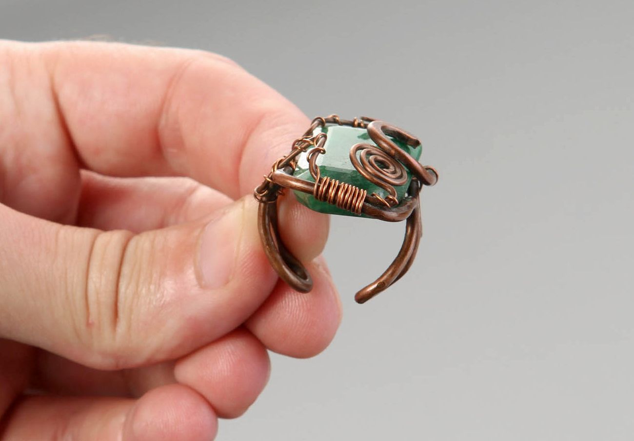 Copper ring with emerald photo 4