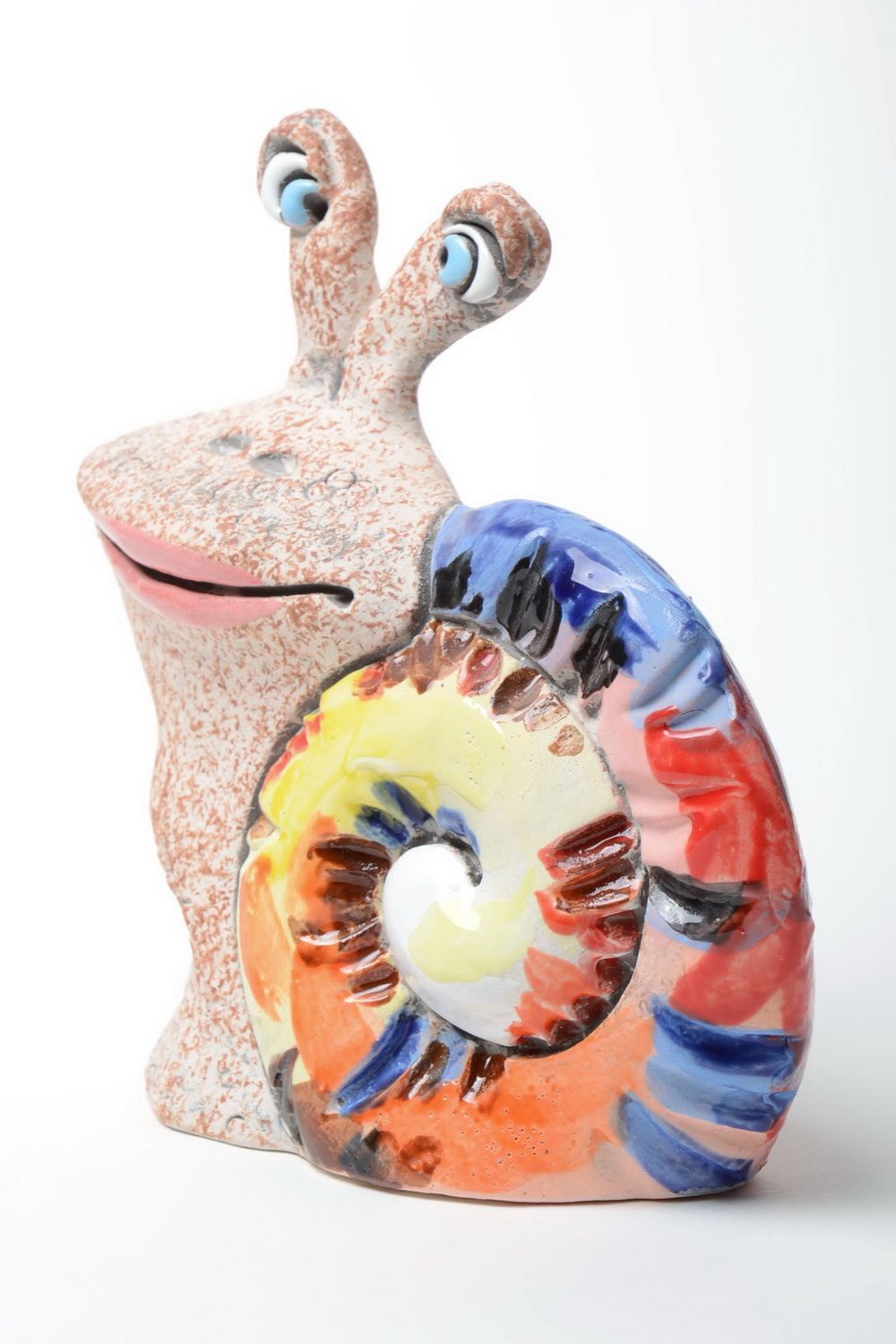 Schöne Keramik Sparbüchse Schnecke mit Pigmenten Bemalung Künstler Handarbeit foto 5