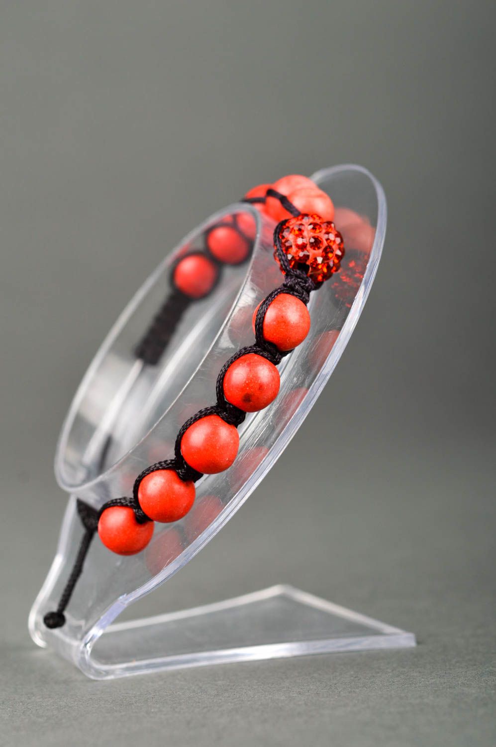 Bracelet lacet ciré Bijou fait main rouge perles fantaisie Accessoire pour femme photo 2