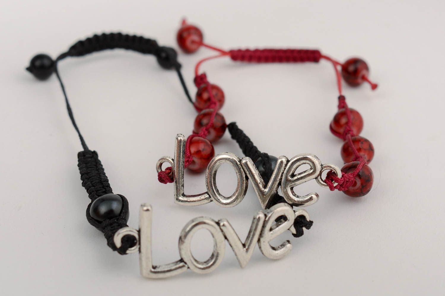 Ensemble de bracelets love en lacet ciré perles céramiques 2 pièces faits main photo 2