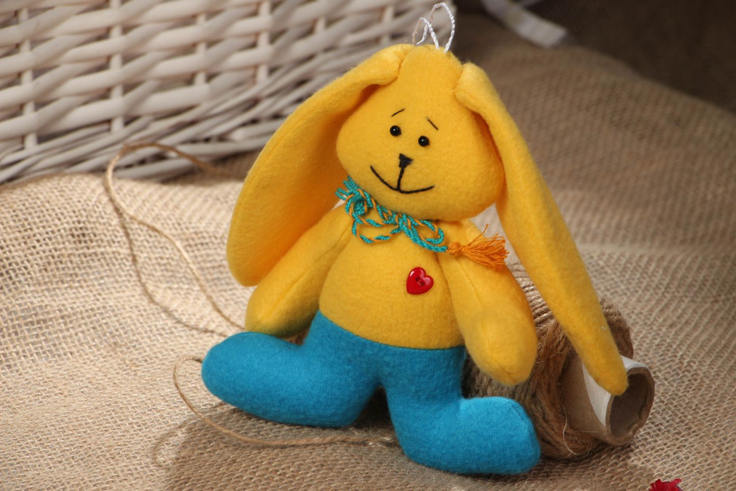 Handmade soft fabric toy pendant Bunny photo 5
