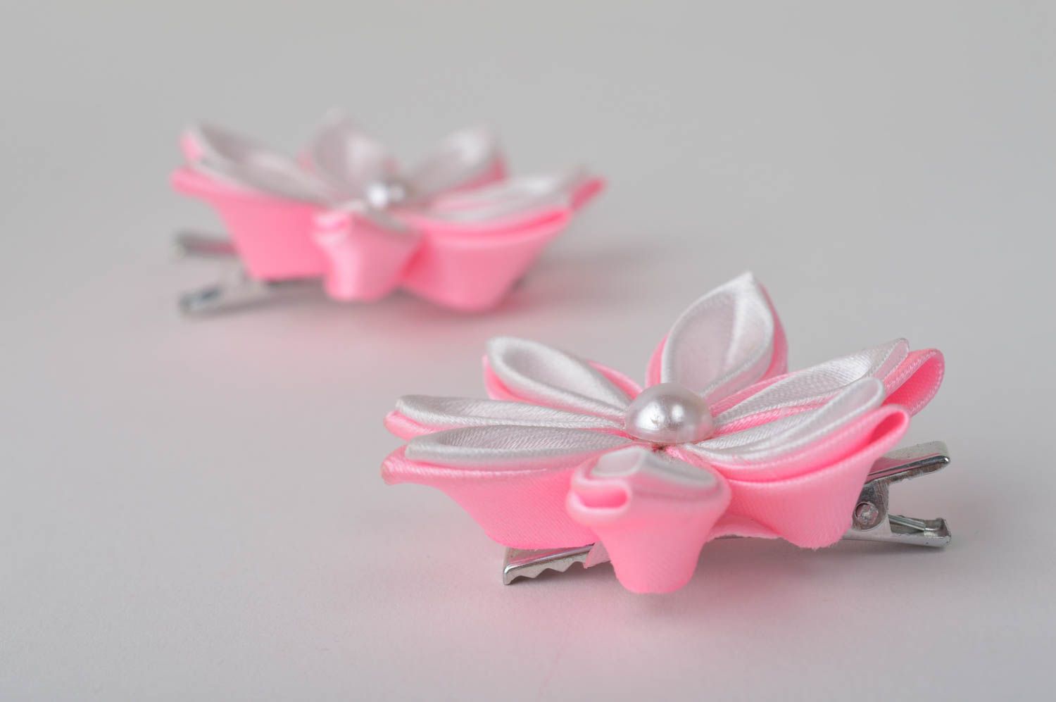 Handmade barrette hair clip kanzashi flowers accessories for girls 2 pieces photo 3