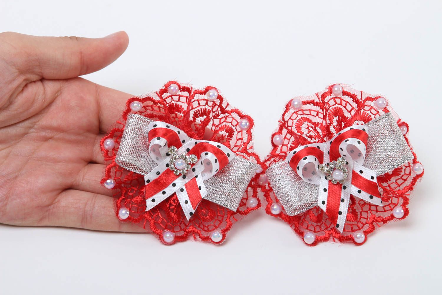 Flower scrunchies for girls handmade lace scrunchies for children hair accessory photo 5