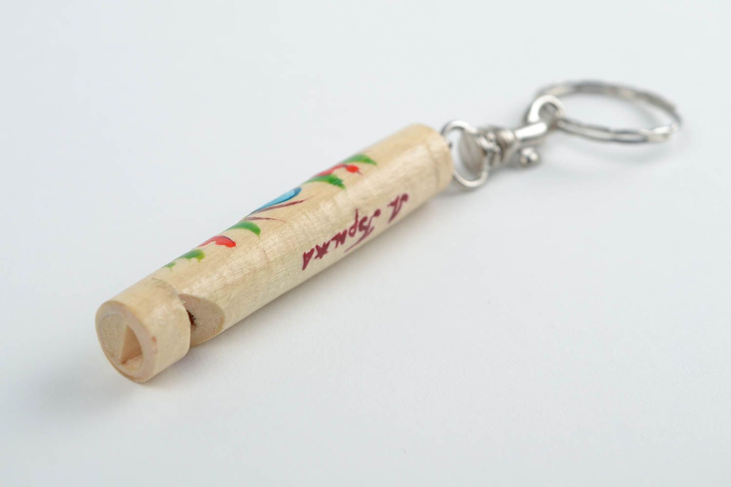 Деревянный брелок для ключей дудочка ручной работы с Петриковской росписью фото 5