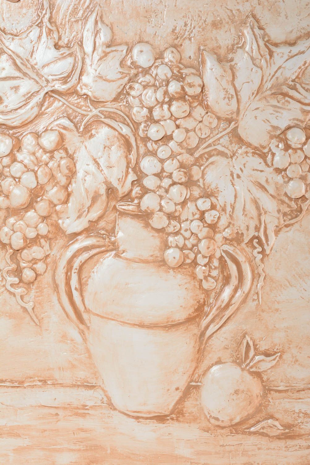 Bas-relief en terre cuite nature morte tons bruns grand fait main original Vase photo 5