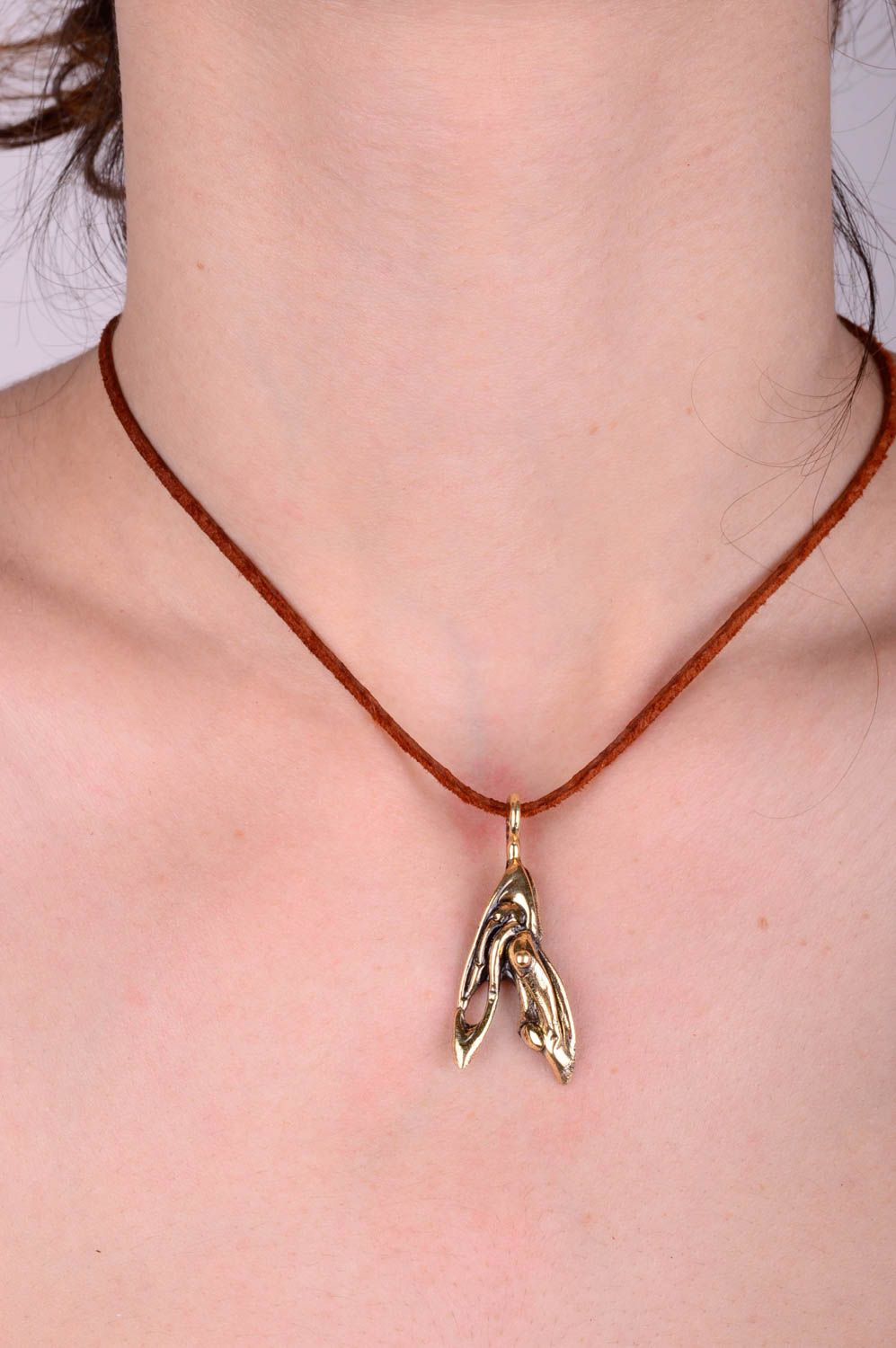 Handmade designer pendant brass stylish necklace metal accessory cute gift photo 3