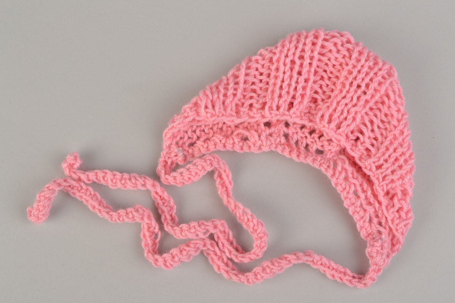 Béguin tricoté pour bébé fille fils acryliques au crochet rose ajouré fait main photo 1