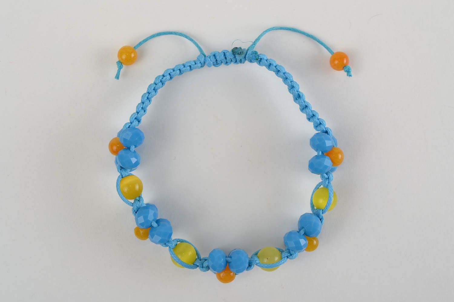 Macrame blue handmade bracelet created of Czech glass beads and waxed cord photo 3