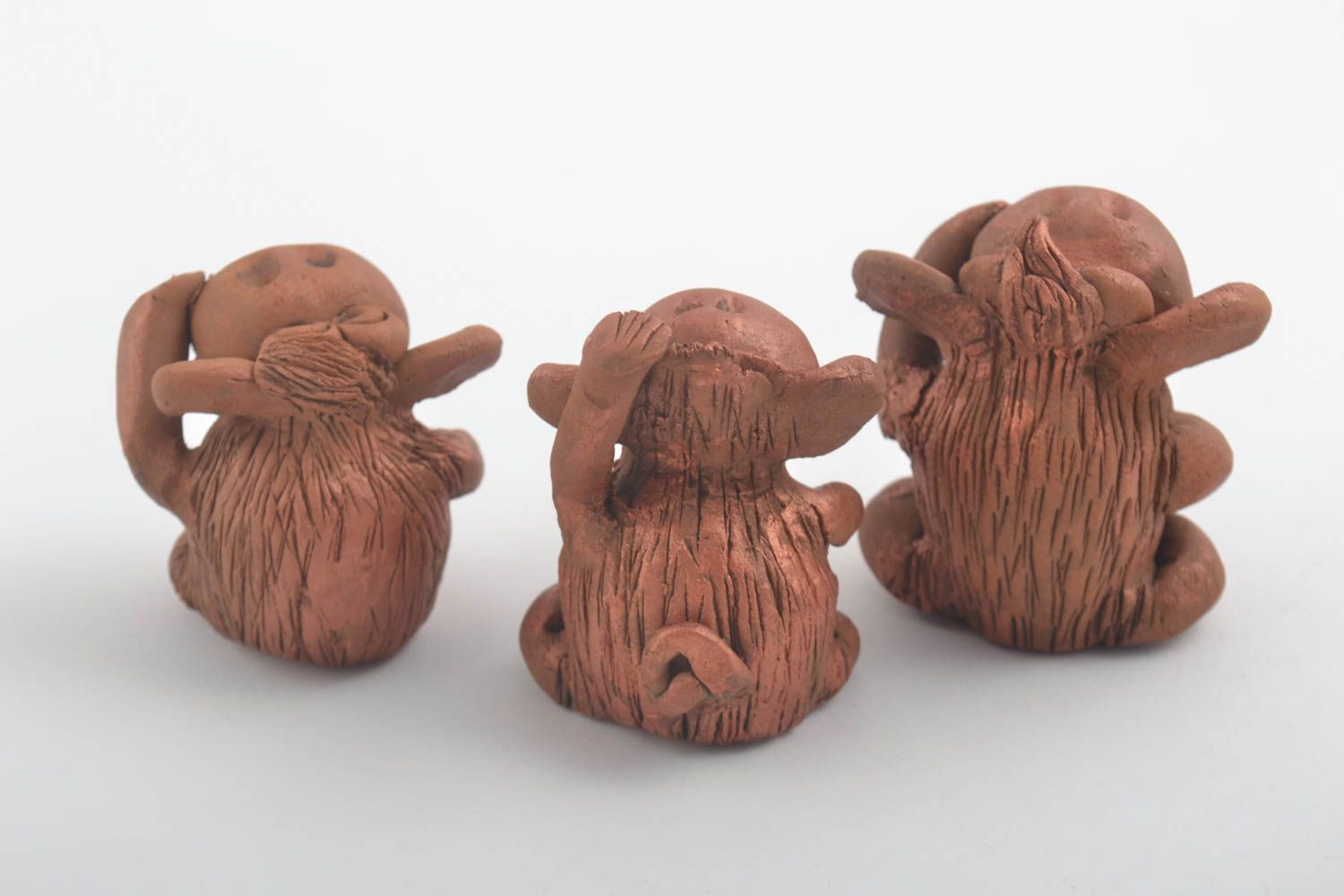 Set of 3 handmade ceramic figurines designer statuettes pottery art gift ideas photo 2