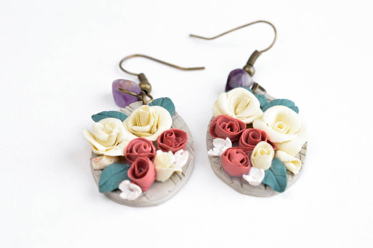 Polymer Schmuck handmade Ohrringe Geschenk für Frauen mit Blumen bunt foto 2