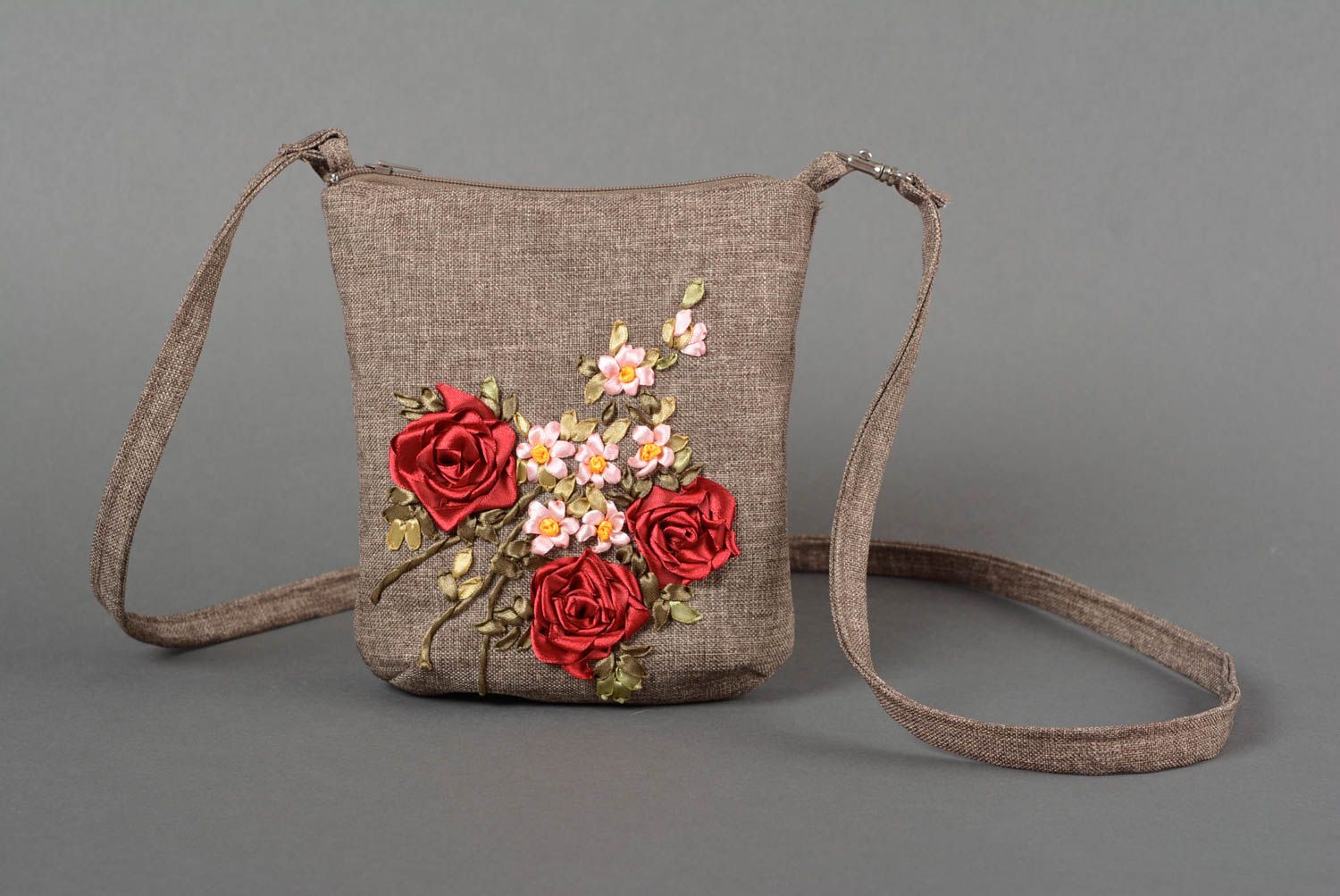 Brown handmade bag stylish textile bag women accessories bag with long handle photo 1