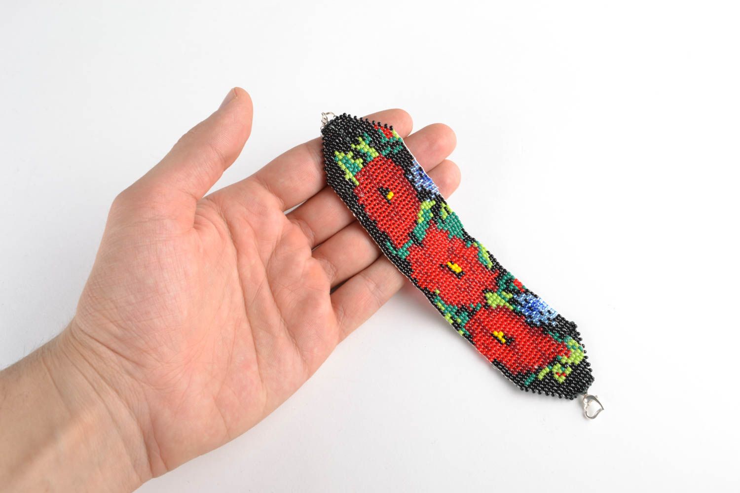 Дизайнерский браслет из бисера ручной работы Красные маки фото 4