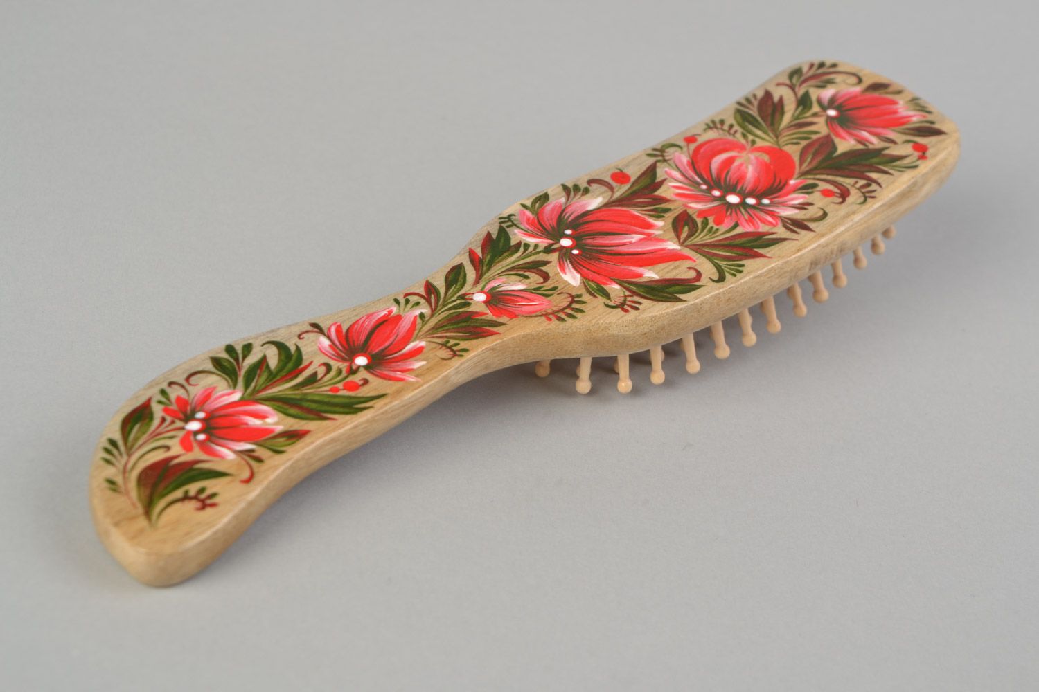 Beautiful handmade wooden hairbrush with Petrikov painting photo 3
