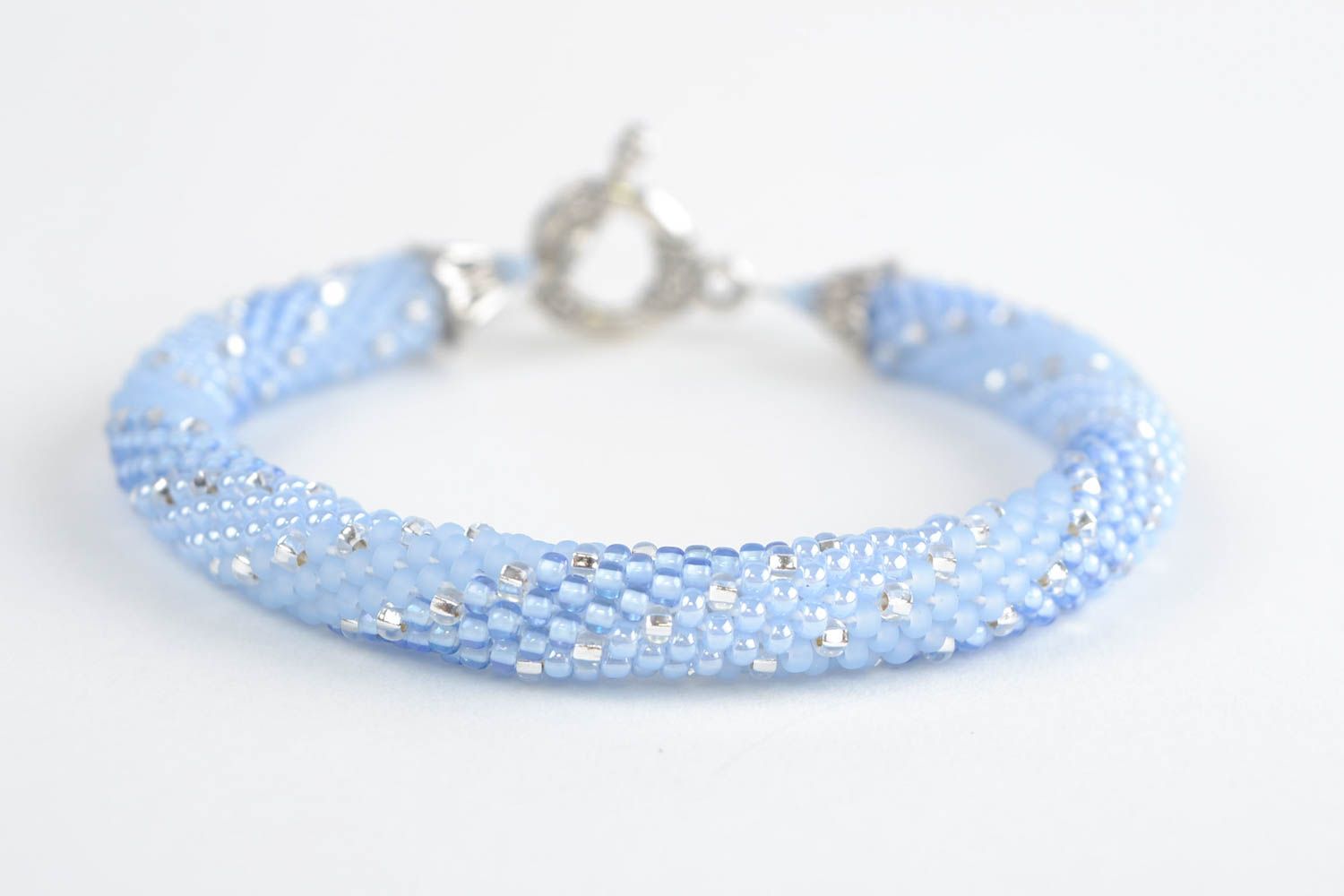 Bracelet spirale Bijou fait main en perles de rocaille bleu élégant Cadeau femme photo 3