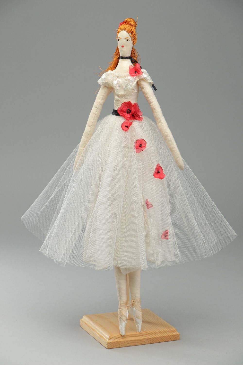 Handmade designer soft doll sewn of linen and guipure fabrics Ballerina photo 1