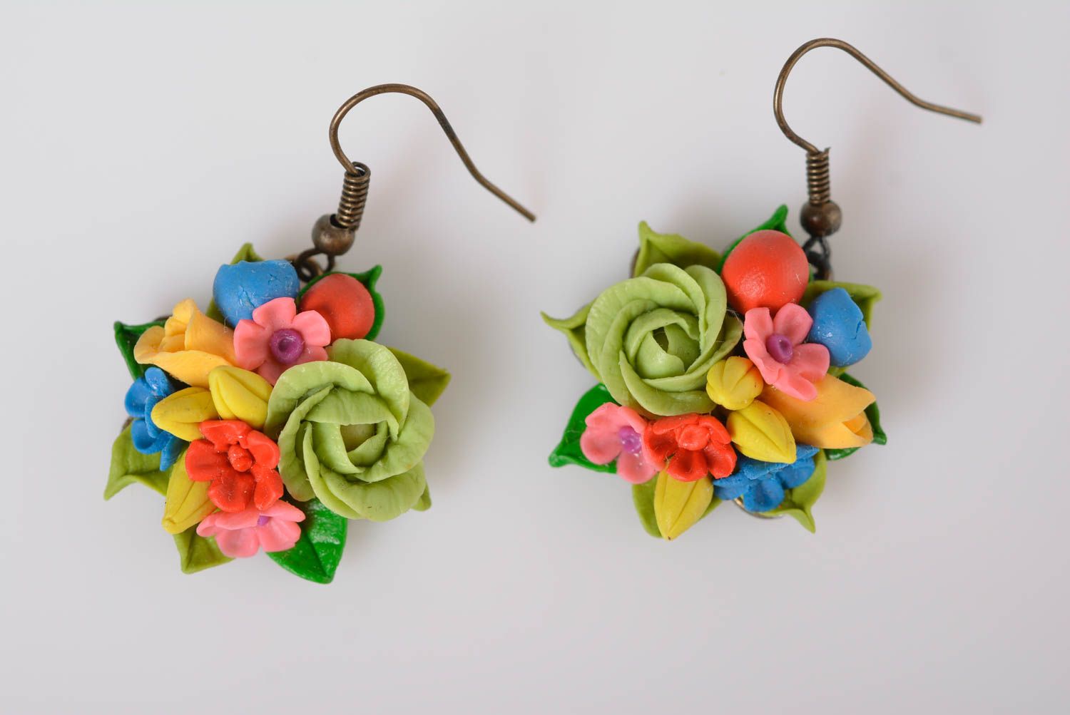 Handmade bijouterie porcelain earrings molded flower earrings designer jewelry photo 2