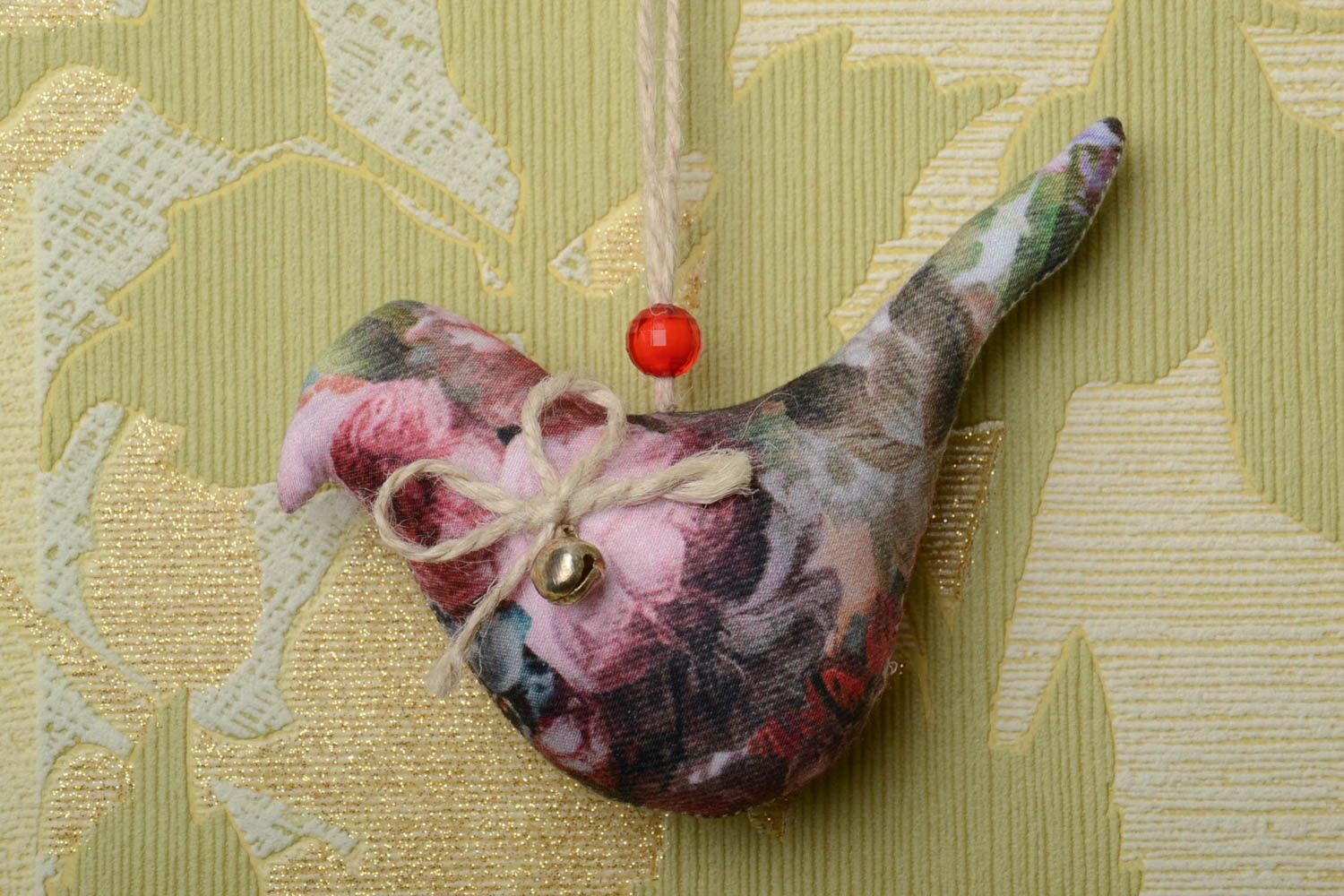 Beautiful handmade designer cotton fabric interior pendant toy bird with print photo 1