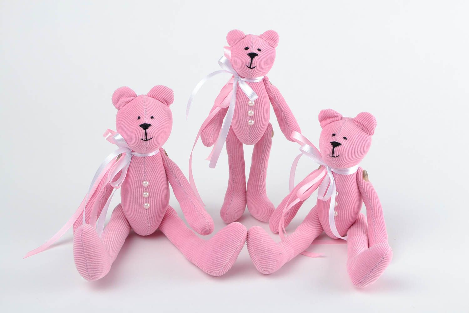 Ours en tissu Peluches faites main 3 pièces roses Décoration maison cadeau photo 3