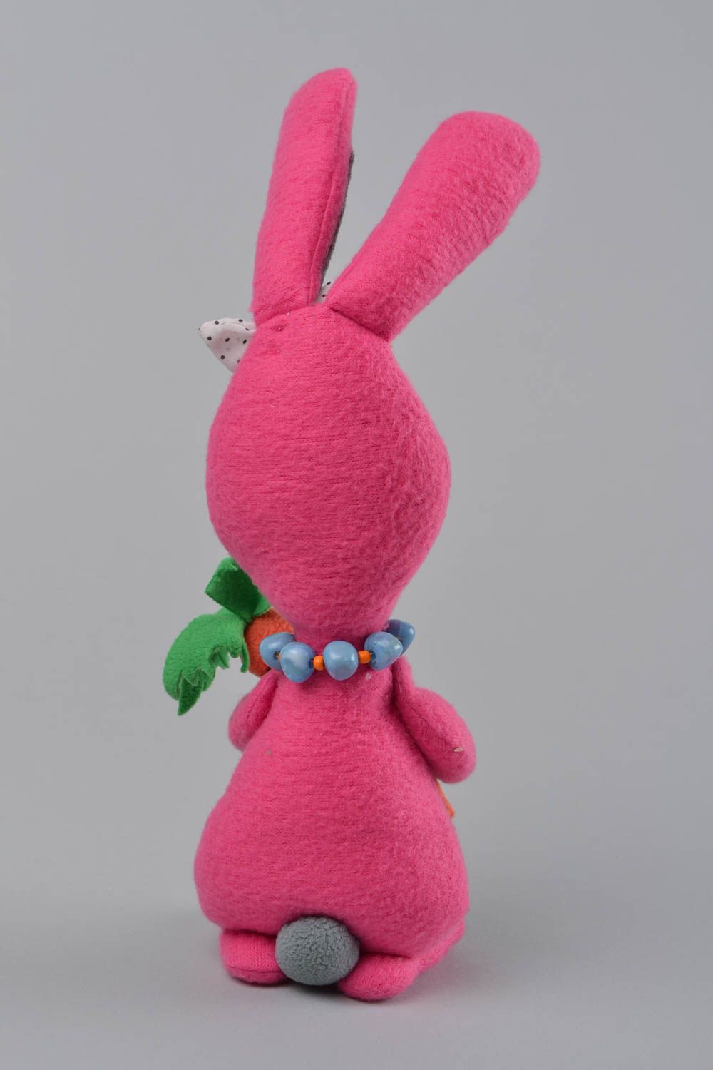 Мягкая игрушка ручной работы заяц розовый из флиса детская авторского дизайна фото 5