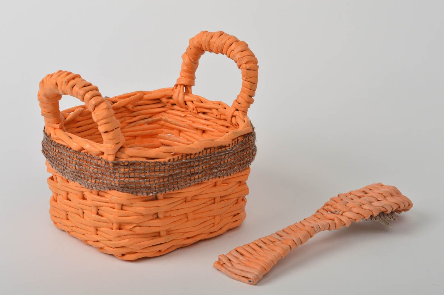 Handmade woven basket stylish paper basket unusual decoupage items cute spoon photo 2
