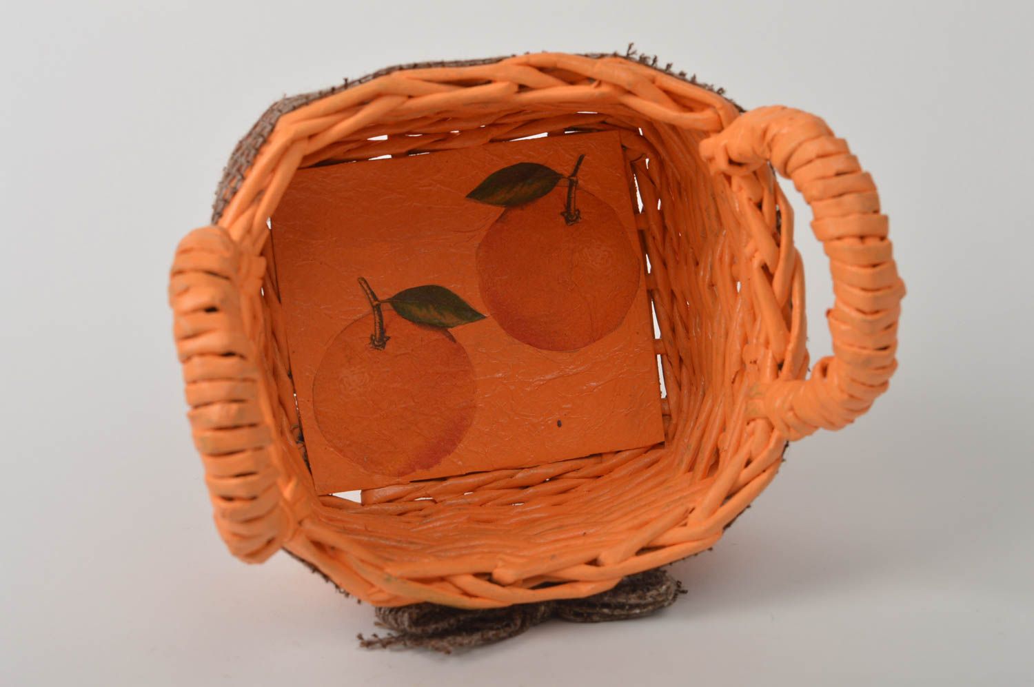 Corbeille orange faite main Panier de rangement tressé en papier Déco maison photo 3