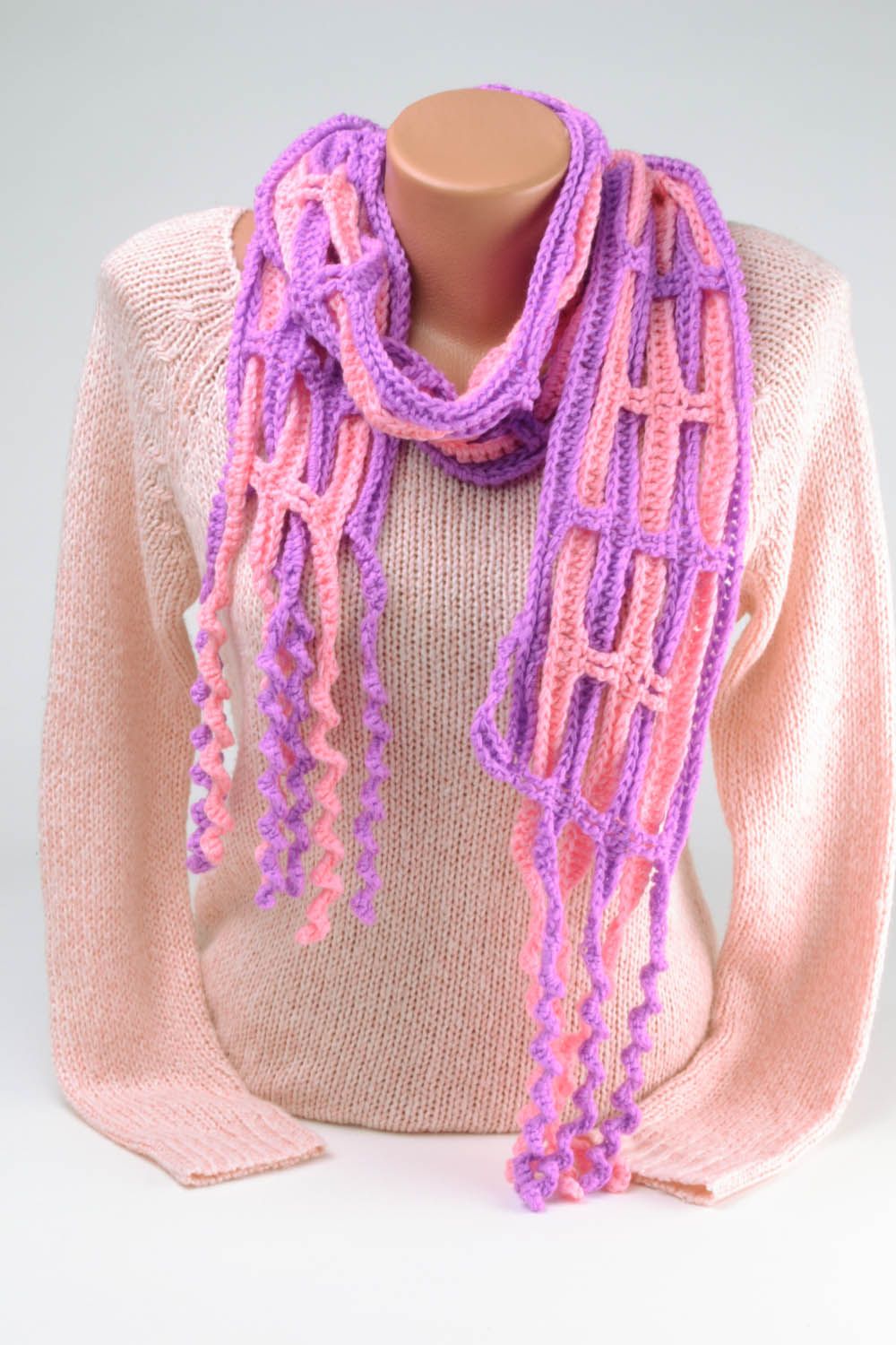 Écharpe tricotée au crochet rose et mauve  photo 1