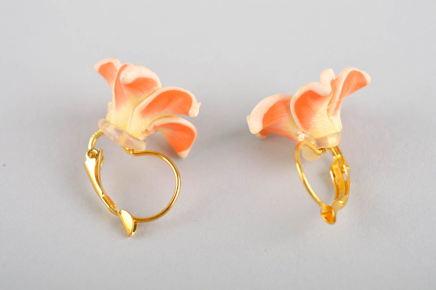 Blumen Ohrringe handmade Designer Schmuck Accessoire für Frauen orange Lilien foto 4