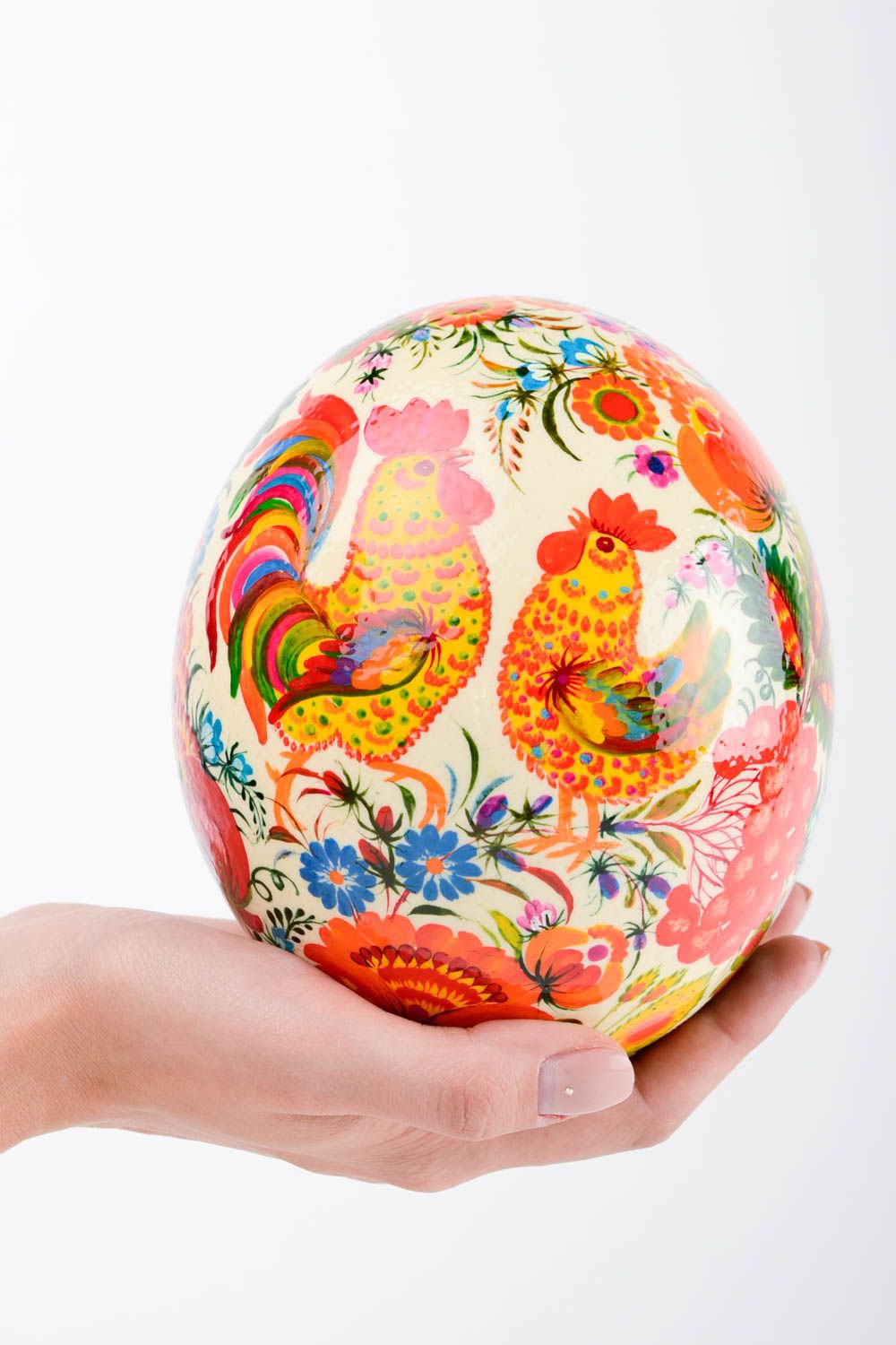 Пасхальное яйцо ручной работы украшение на Пасху предмет интерьера с петухами фото 2