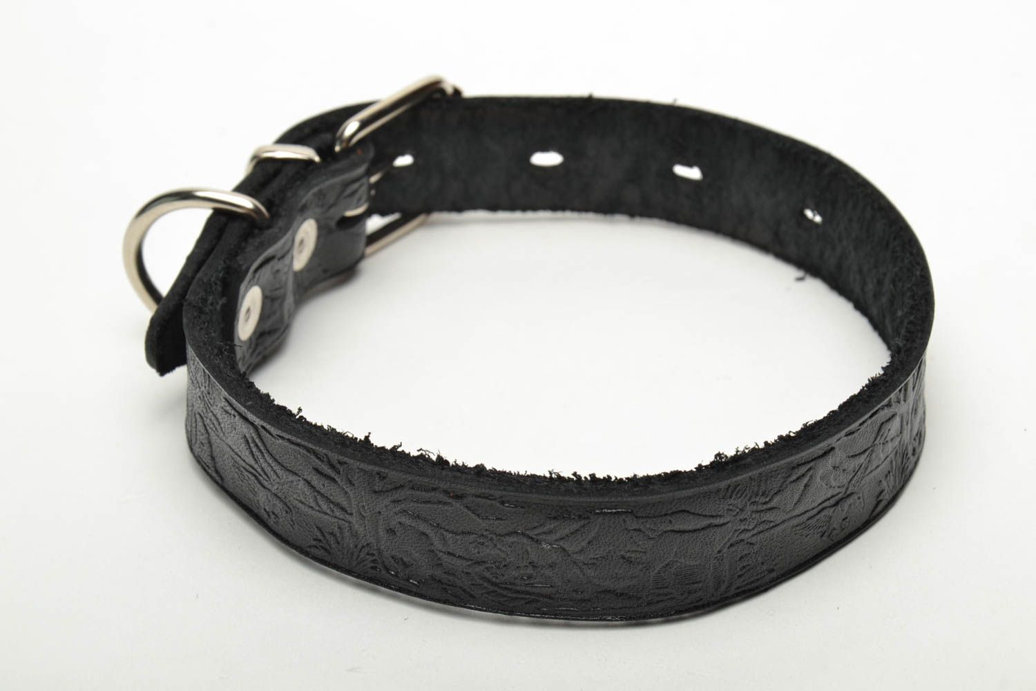 Black leather collar with stamping photo 4