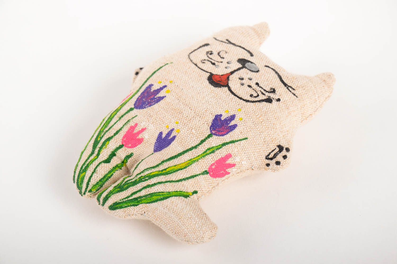 Handmade Kuscheltier Katze blumig Stoff Spielzeug Geschenk für Kinder foto 1