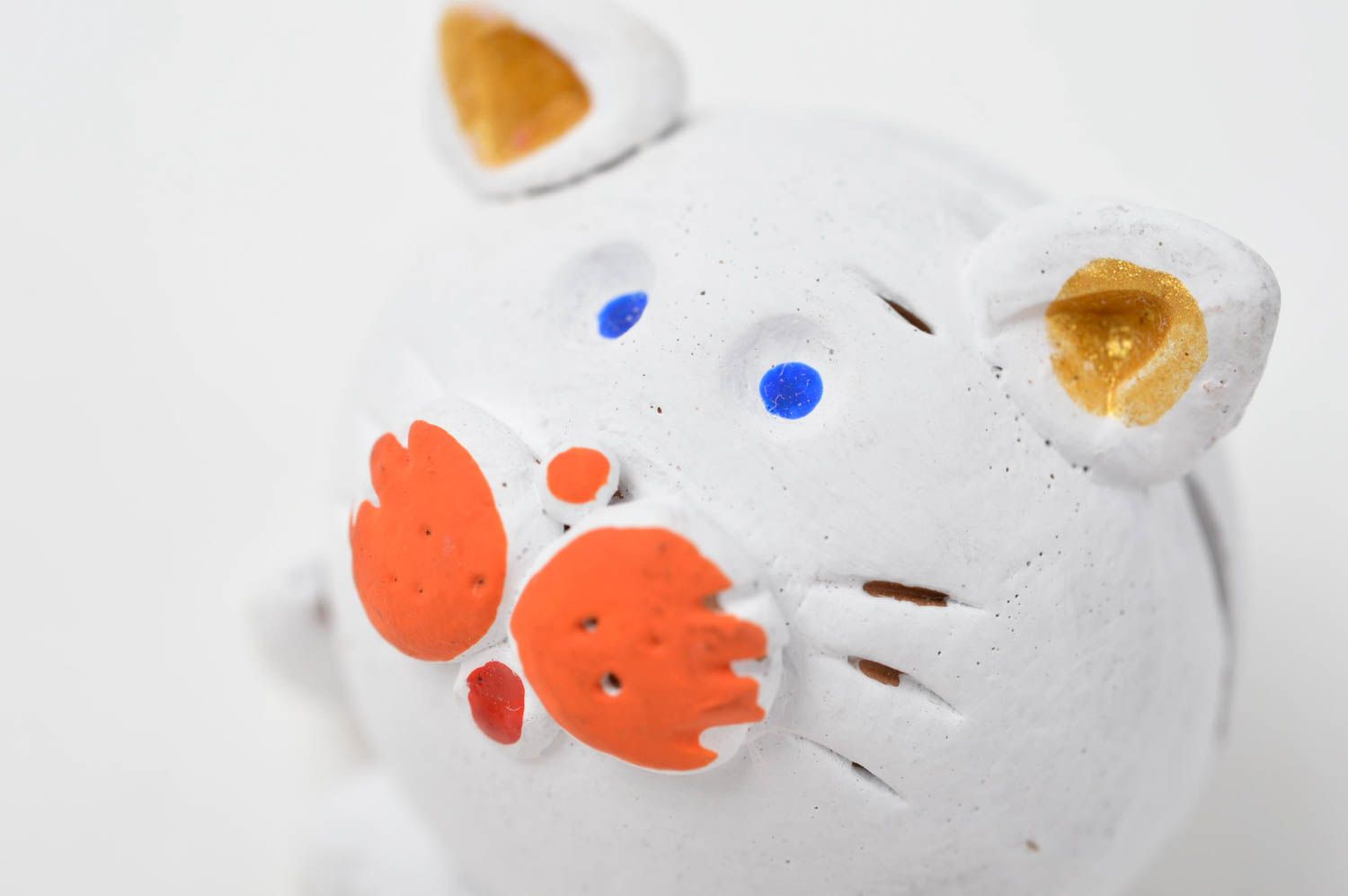 Визитница ручной работы керамический декор настольная подставка Белый кот фото 5