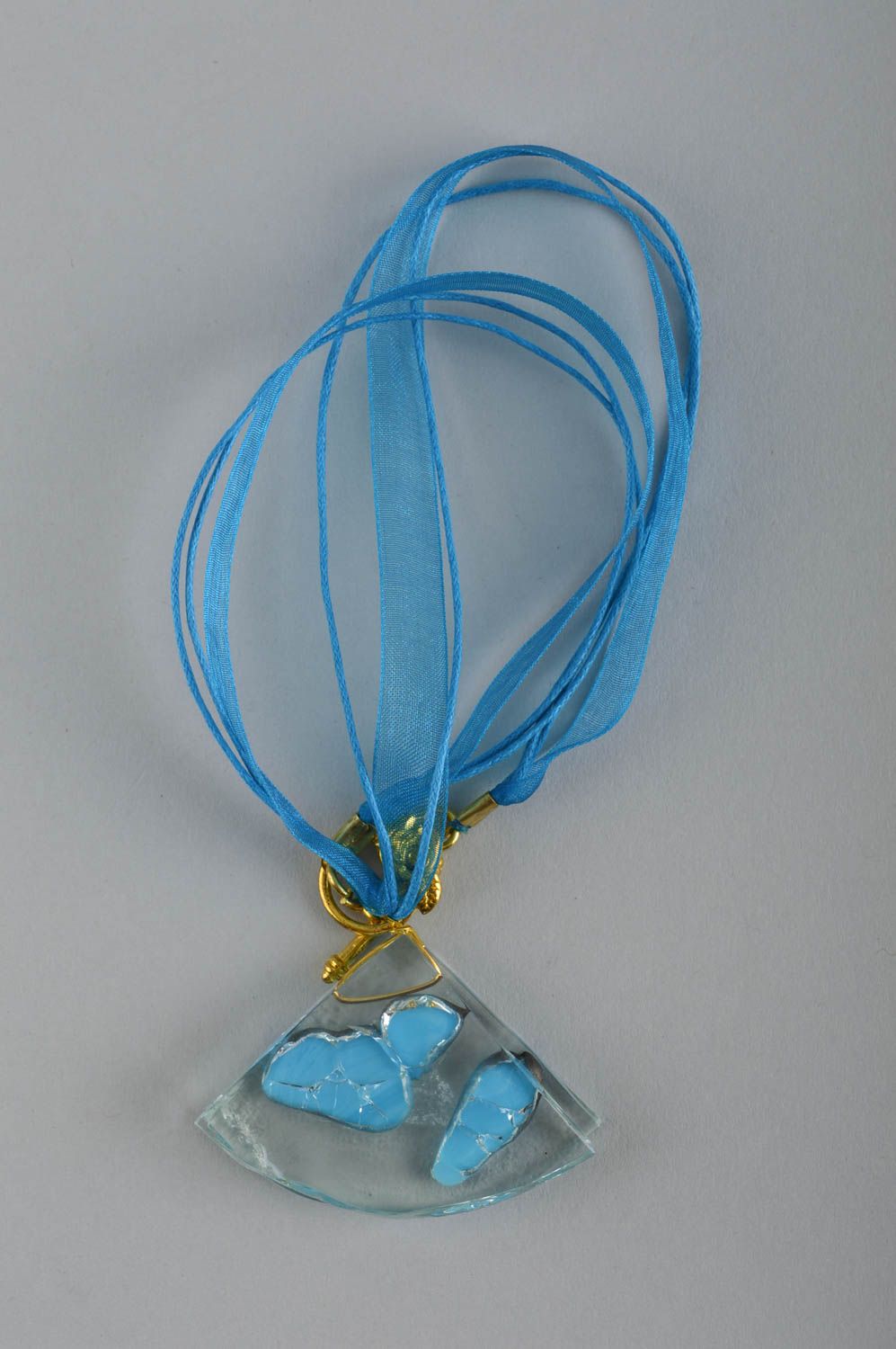 Pendentif verre Bijou fait main Accessoire femme original bleu design mignon photo 2