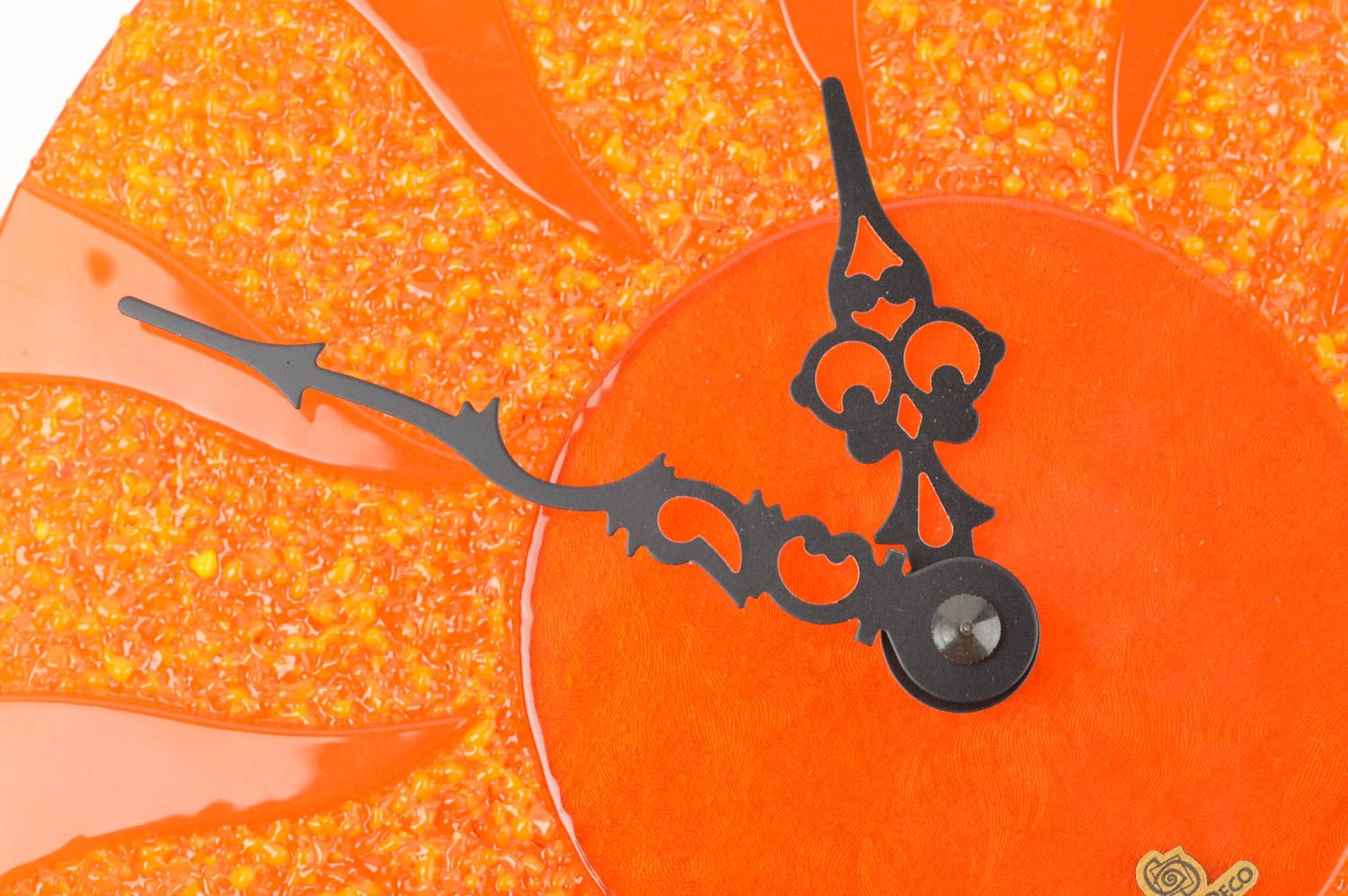 Bougeoir design Horloge murale ronde fait main Cadeau original orange en verre photo 5