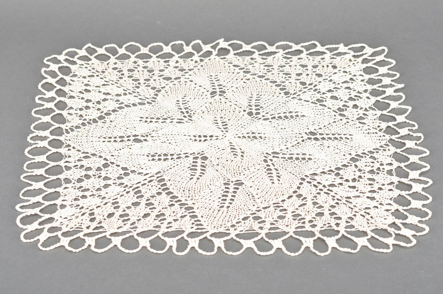 Handmade square crochet cotton decorative table napkin of cream color photo 5