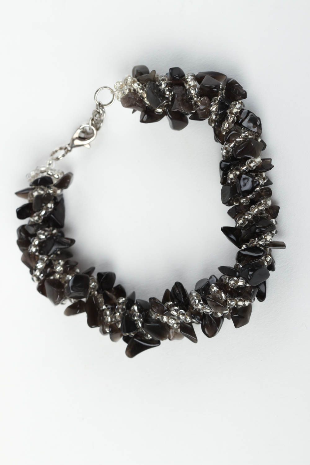 Bracelet perles rocaille Bijou fait main agate noire Accessoire femme design photo 2