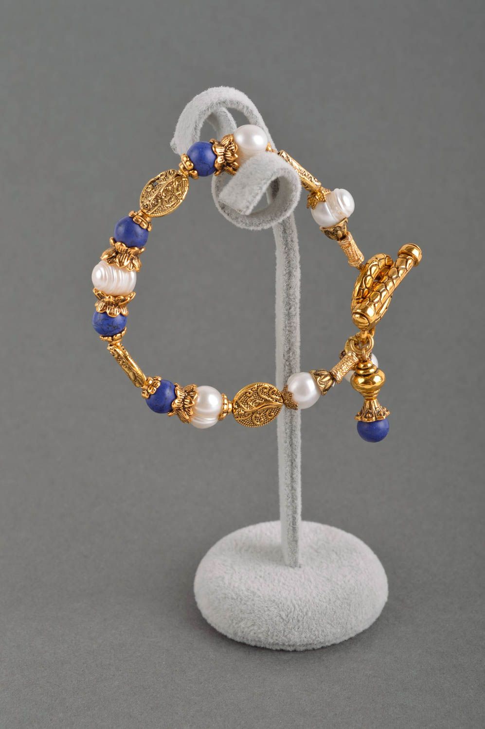 Homemade white and blue beads charm bracelet gemstone jewelry for women photo 1