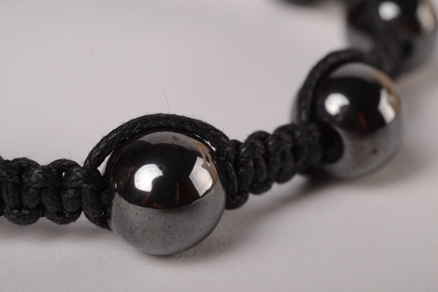 Браслет ручной работы браслет из шнурка браслет с камнем гематитом черный фото 5