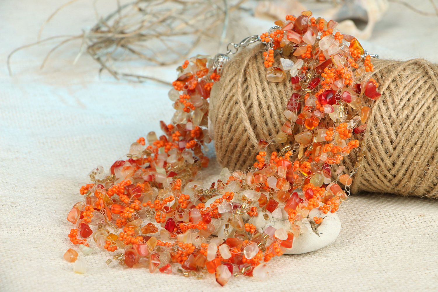 Necklace made of beads and carnelian photo 2