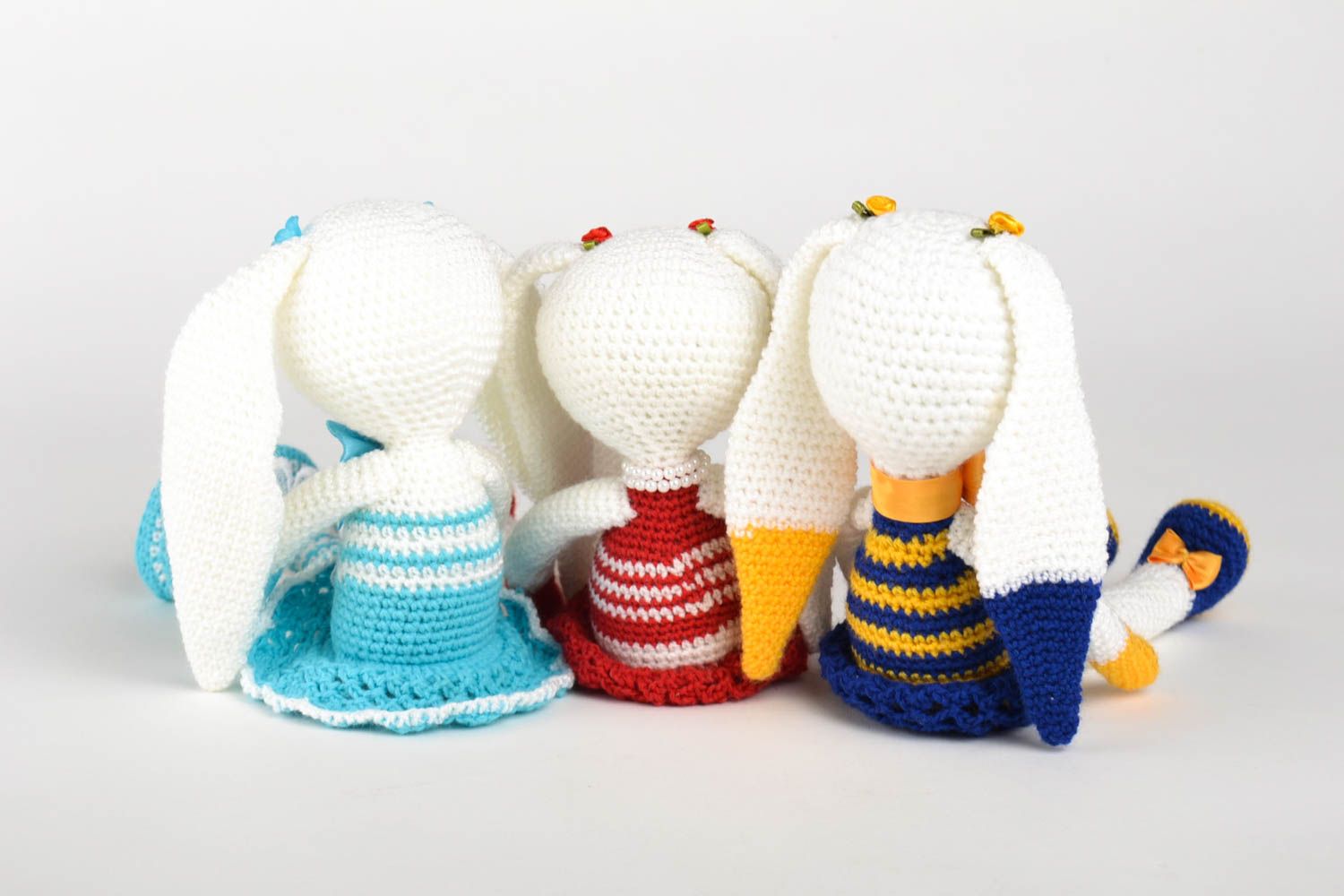 Peluches animaux lapines Jouets faits main 3 pièces en tricot Cadeau enfant photo 4