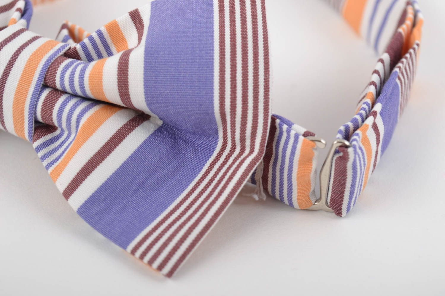 Beautiful handmade designer colorful striped fabric bow tie photo 2