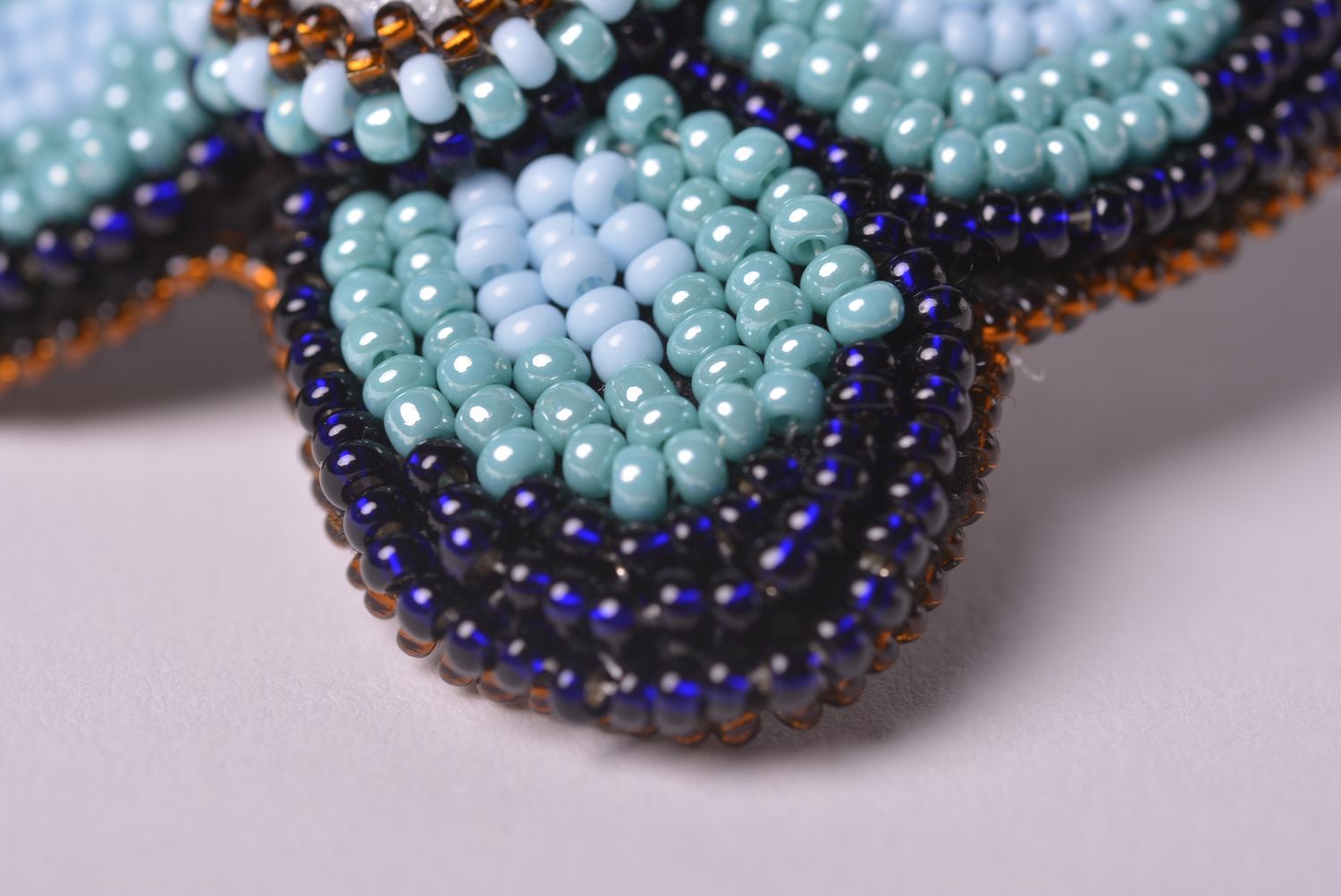 Grande Bague papillon bleu Bijou fait main cuir perles de rocaille Cadeau femme photo 4