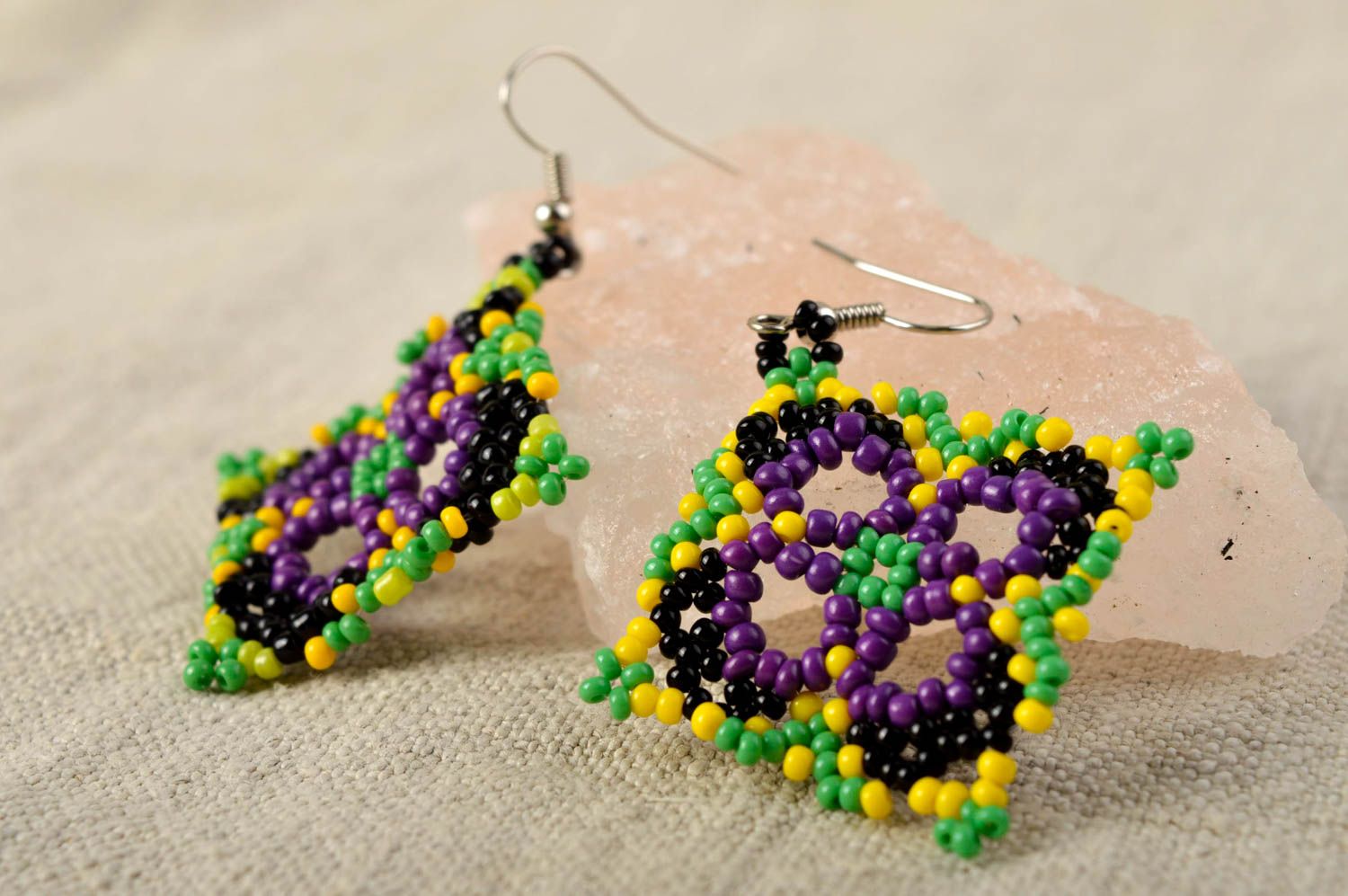 Handmade bright long earrings beaded dangling earrings flower jewelry photo 1