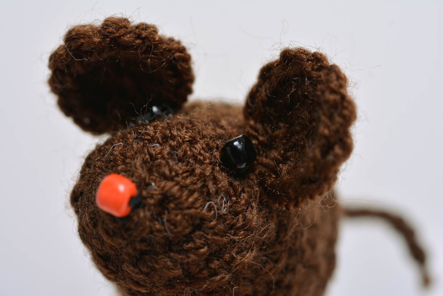 Small brown homemade crochet soft toy mouse for children and decor photo 3