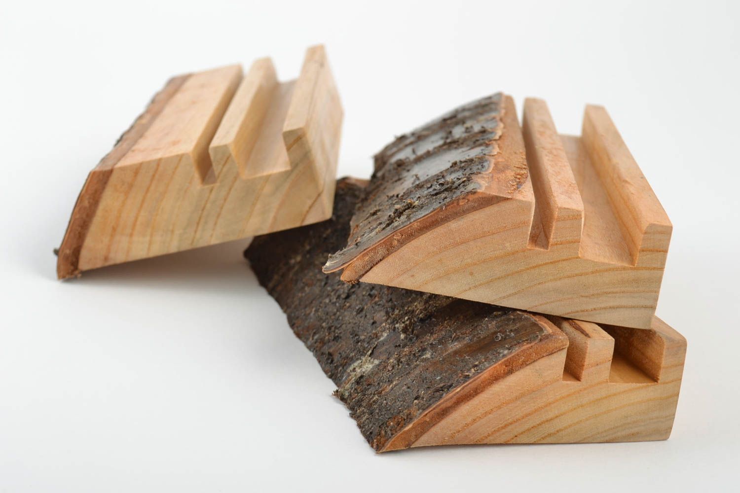 Supports pour tablettes en bois faits main set de 3 pièces design original photo 2